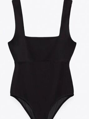Zara Black Square-Neck Tank One-Piece